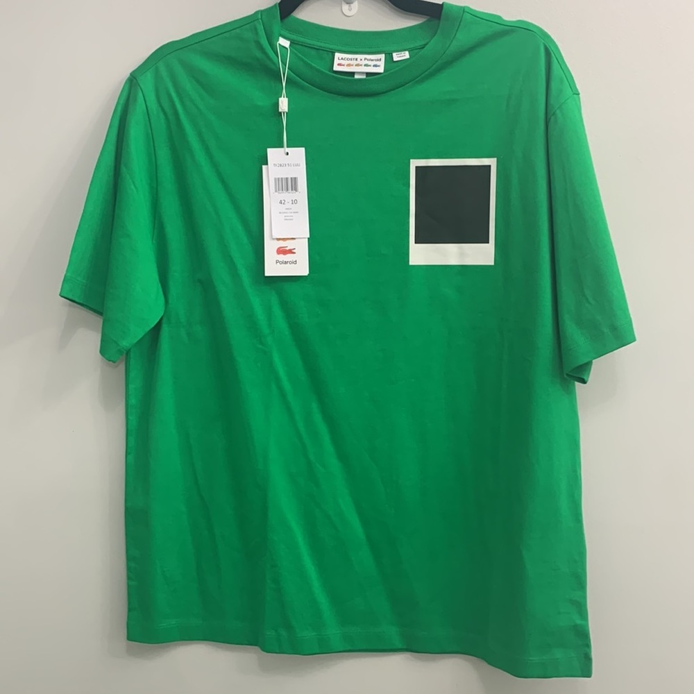 Lacoste X POLAROID WOMEN’S CREW NECK PRINT COTTON T-SHIRT GREEN - Picture 8 of 8